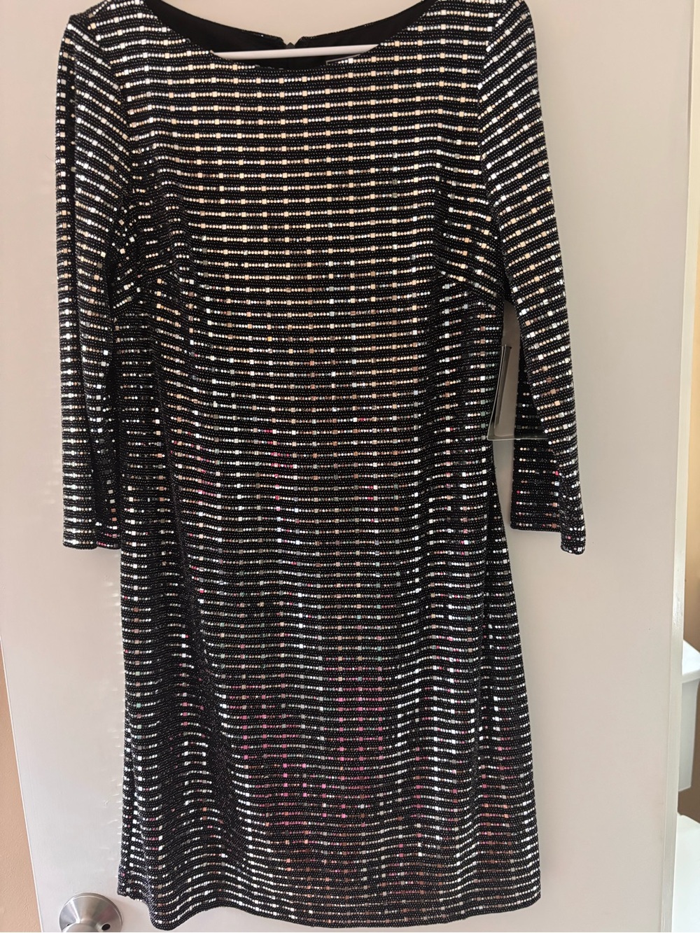 Black Sequin Stripe Long Sleeve Dress
